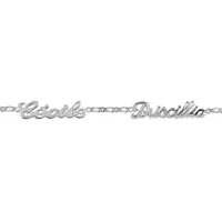 bracelet en argent chaîne mailles 1+1 largeur 2mm avec découpe anglaise 2 prénoms - longueur 18,5cm réglable 17cm