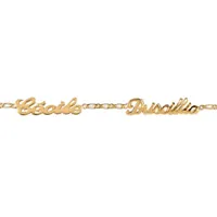 bracelet en plaqué or chaîne mailles 1+1 largeur 2mm avec découpe anglaise 2 prénoms - longueur 18,5cm réglable 17cm