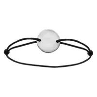 bracelet en acier cordon noir coulissant avec plaque ronde au milieu