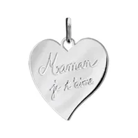 pendentif en argent rhodié coeur gravé "maman je t'aime"