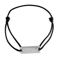 bracelet en argent cordon noir coulissant avec plaque rectangulaire à graver au milieu