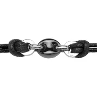 bracelet en acier cordon doublé en coton noir avec 1 grain de café en céramique noire au milieu - longueur 17cm + 2cm de rallonge