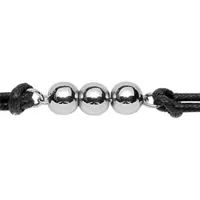 bracelet en acier cordon doublé en coton noir avec 3 boules lisses au milieu - longueur 17cm + 2cm de rallonge