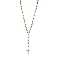 chapelet en acier avec perles en bois d'olivier - longueur 63cm