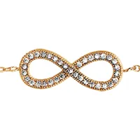 bracelet en plaqué or chaîne avec symbole infini orné d'oxydes blancs au milieu - longueur 16,5cm + 2cm de rallonge