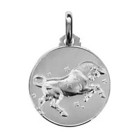 pendentif médaille en argent rhodié zodiaque taureau