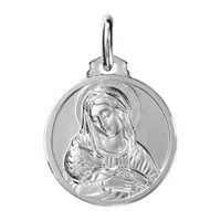pendentif médaille en argent rhodié vierge marie et l'enfant jésus christ - diamètre 16mm