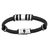 bracelet en acier et caoutchouc noir tressé avec éléments lisses - longueur 20cm