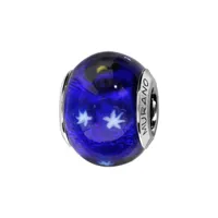 charms thabora en argent rhodié et verre de murano véritable bleu avec étoiles