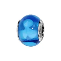 charms thabora en argent rhodié et verre de murano véritable bleu avec formes bleu clair