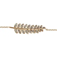 bracelet en plaqué or chaîne avec au milieu 1 feuille de frêne ornée d'oxydes blancs sertis - longueur 16cm + 2cm de rallonge