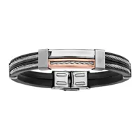 bracelet en caoutchouc avec 2 câbles en acier et élément en pvd rose
