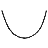 collier en cuir noir tressé et fermoir en argent rhodié pour charms - longueur 42cm + 3cm de rallonge
