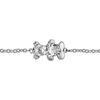 bracelet pour enfant en argent rhodié chaîne avec au milieu 1 ourson tenant 1 oxyde blanc - longueur 14cm + 2cm de rallonge