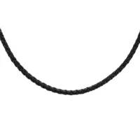 collier en argent rhodié cordon en cuir tressé noir - longueur 55cm + 5cm de rallonge