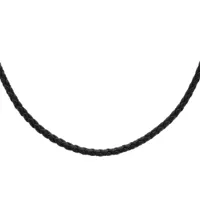 collier en argent rhodié cordon en cuir tressé noir - longueur 60cm + 5cm de rallonge