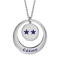 collier en argent rhodié chaîne avec pendentif anneau et médaille à graver - champions du monde 2 étoiles avec gravure prénom