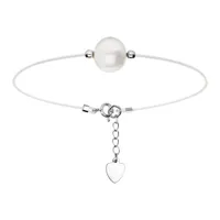 bracelet en argent rhodié fil transparent avec perle d'eau douce longueur 18+4cm