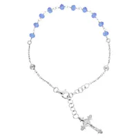 bracelet en argent rhodié chapelet et pierres facettées bleues 16,5+2,5cm