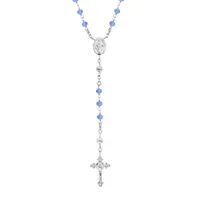 collier en argent rhodié chapelet avec perles en verre facette bleu 50+5cm