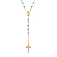 collier en argent et dorure jaune chapelet avec perles en verre facette bleu 50+5cm
