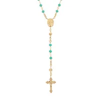 collier en argent et dorure jaune chapelet avec perles en verre facette turquoise 50+5cm