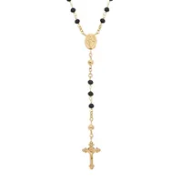 collier en argent et dorure jaune chapelet avec perles en verre facette noires 50+5cm