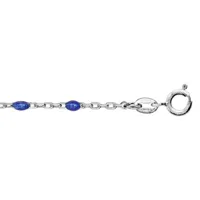 chaîne de cheville en argent rhodié avec perles couleur bleu foncé 23+3cm