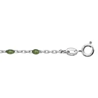 chaîne de cheville en argent rhodié perles couleur verte 23+3cm