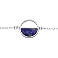 bracelet en acier chaîne avec cercle et demi lune en pierre lapis lazuli véritable - 16+3cm
