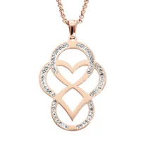 collier en acier et pvd rose pendentif coeur et infini avec critaux 42+4cm