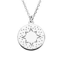 collier en argent rhodié chaîne avec pendentif médaille avec soleil lisse 40+5cm
