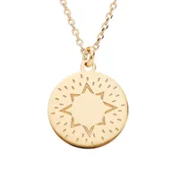collier en argent rhodié et dorure jaune chaîne avec pendentif médaille avec soleil lisse 40+5cm