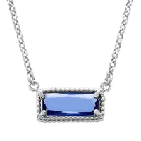 collier en argent rhodié chaîne avec pendentif rectangulaire verre bleu 38+5cm