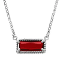collier en argent rhodié chaîne avec pendentif rectangulaire verre rouge 38+5cm