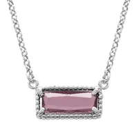 collier en argent rhodié chaîne avec pendentif rectangulaire verre violet 38+5cm