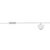 chaîne de cheville en argent rhodié chaîne avec pampille coeur et infini 23+3cm