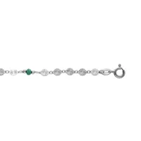 chaîne de cheville en argent rhodié avec pastilles diamantées et pierres vertes facettées 23+2cm