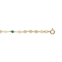 chaîne de cheville en argent et dorure jaune avec pastilles diamantées pierres vertes facettées 23+2cm