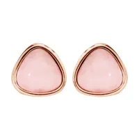 boucles d'oreille en acier et pvd rose pierre naturelle quartz rose et fermoir poussette