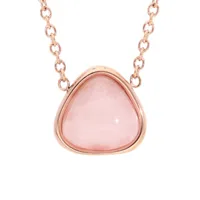 collier en acier et pvd rose chaîne avec pendentif pierre quartz rose 42+3cm
