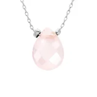 collier en acier chaîne avec pierre naturelle quartz rose 42+3cm (amour & paix)