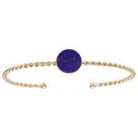 bracelet jonc en plaqué or fil torsadé et pierre lapis lazuli véritable de 1.1 cm de diamètre