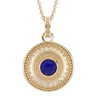 collier en plaqué or chaîne avec pendentif forme ronde et pierre lapis lazuli véritable 40+4cm