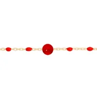 bracelet en argent et dorure jaune chaîne avec perles rouge et pierre agate rouge véritable 16+3cm