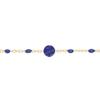 bracelet en argent et dorure jaune chaîne avec perles bleu foncé et pierre lapis lazuli véritable 16+3cm