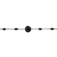 bracelet en argent rhodié avec perles noires et pierre agate noire véritable 16+3cm