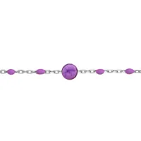 bracelet en argent rhodié chaîne avec perles violettes et pierre améthyste véritable 16+3cm