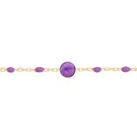 bracelet en argent et dorure jaune chaîne avec perles violette et pierre améthyste véritable 16+3cm