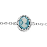 bracelet en argent rhodié chaîne avec camée bleu 16+3cm